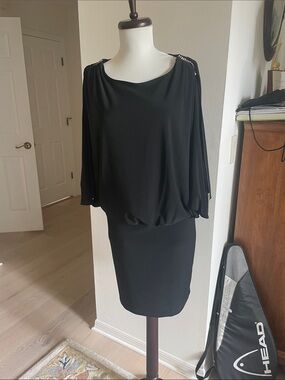 Black Draped Sleeve Cocktail Dress